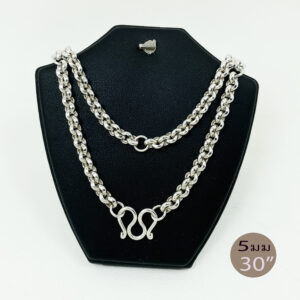 สร้อยคอเงินแท้ 925 ห้อยพระ 4 องค์ ลายผ่าหวาย ขนาด 5 มม