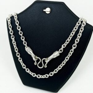 สร้อยเงินแท้ 925 ลวดลายเล่นแสง ปลายหัวจรวด ตะขอM ห้อยพระ 1 องค์ ลายลูกโซ่