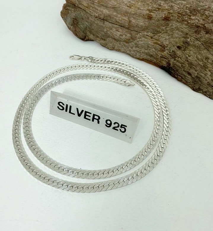 สร้อยคอเงินแท้ 925 ลายท้องปลิงแบน สไตล์โมเดิร์น