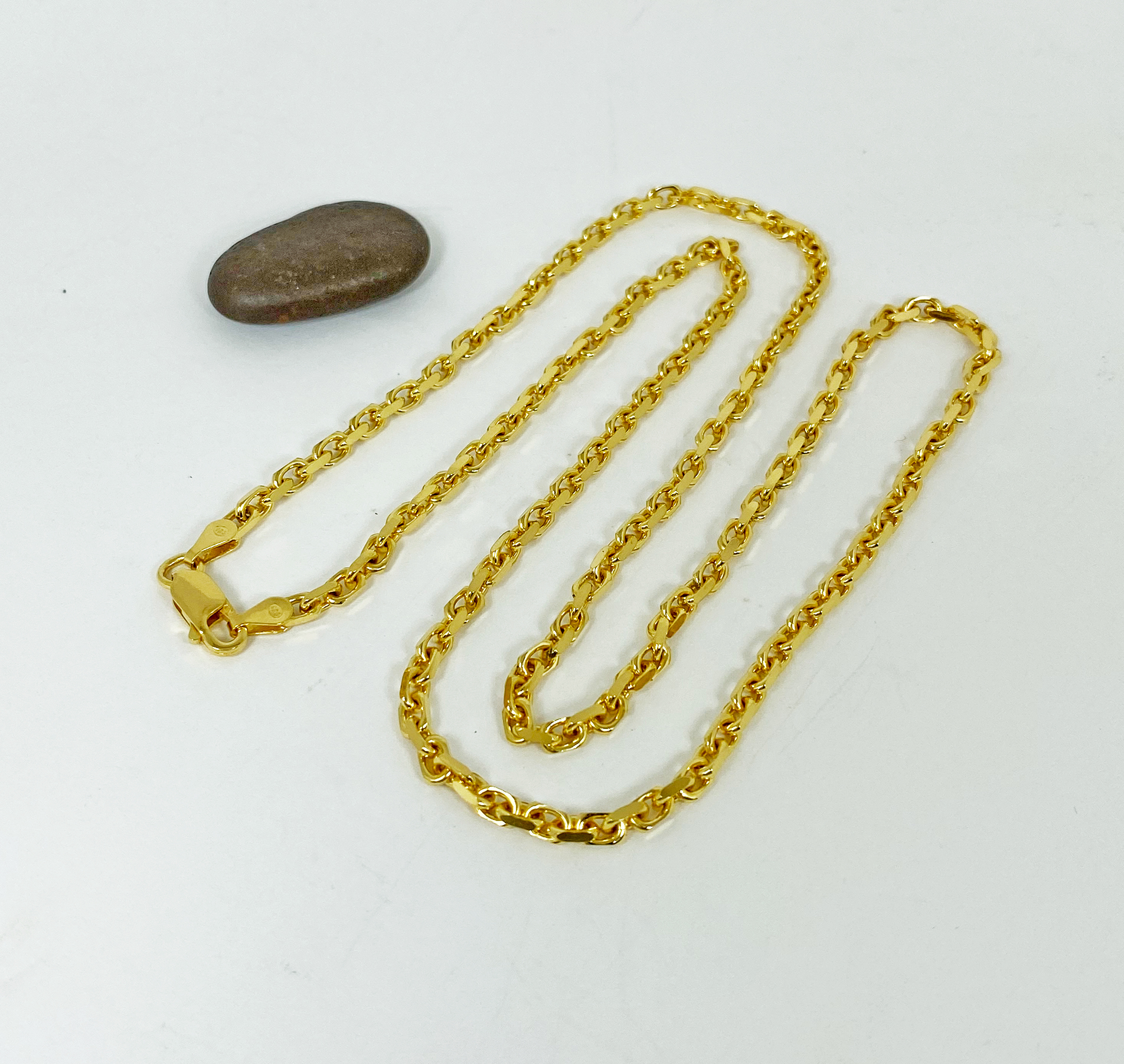 สร้อยคอเงินแท้ 925 ลายโซ่ตัดขอบ ชุบทอง18k ตะขอสปริงก้ามปู - Image 4