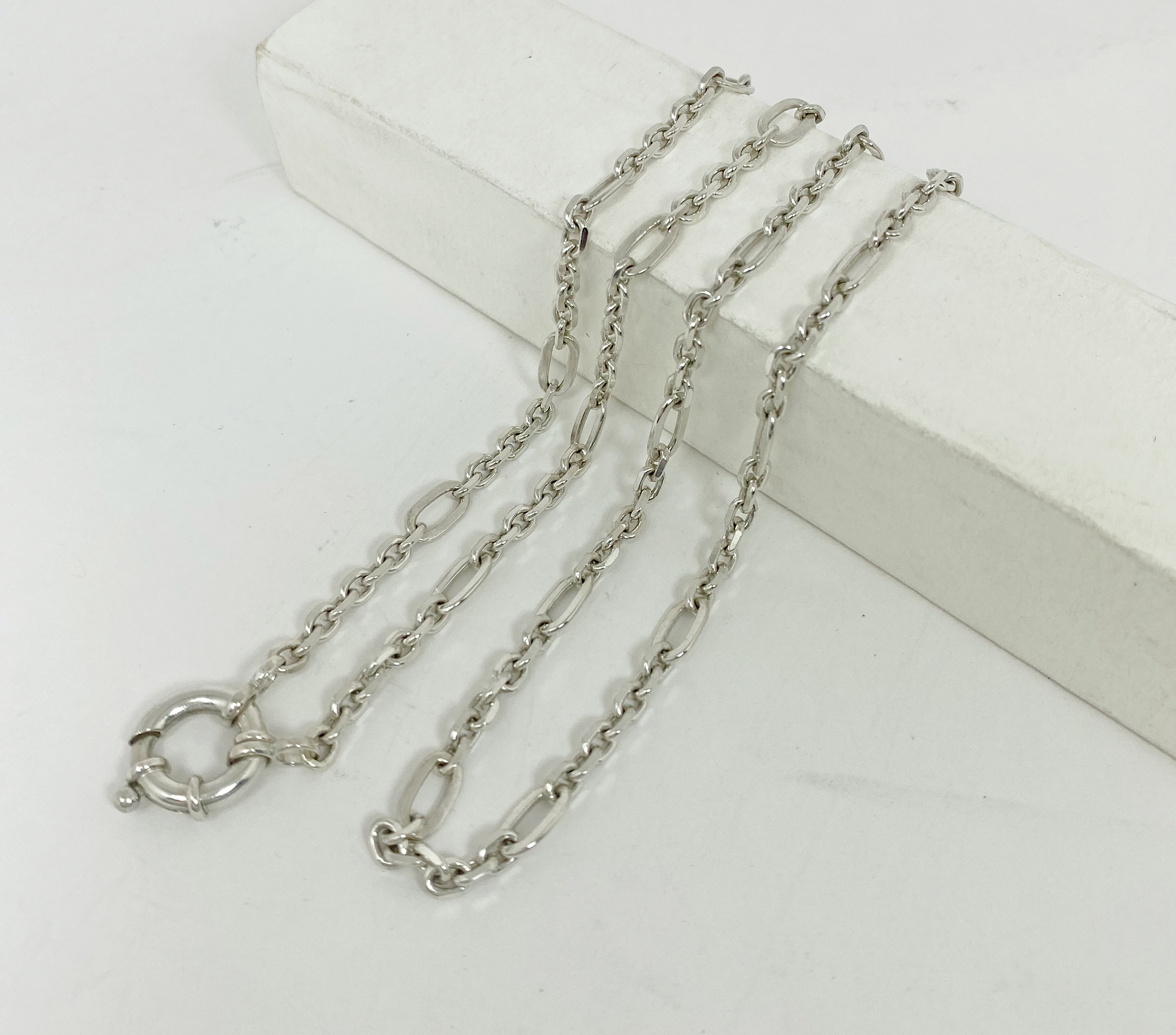 สร้อยคอ ลายแฟนซีโซ่ตัดมุม ตะขอสปริงวิลเกลี้ยง ห้อยพระ 1 องค์ - Image 6